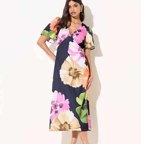 dress Friends Like These Floral Printed Satin V-Neck Midi Dress Next USA $106