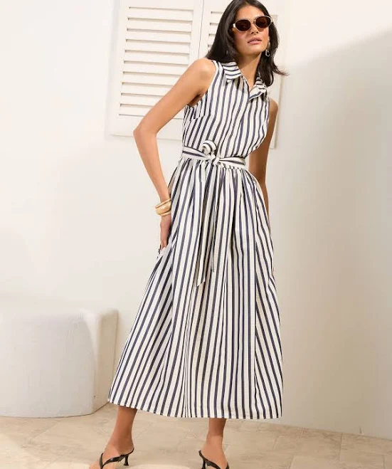 dress Friends Like These Petite Striped Collared Midi Dress Next USA $81
