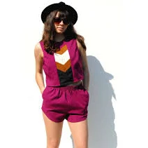 two piece set Fuchsia chevron sleeveless crop top and track-style short set XS Small Medium Festival Outfit Etsy $78