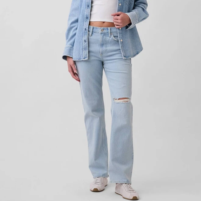bottoms Gap Women's Mid Rise Relaxed Straight Jeans Gap $35