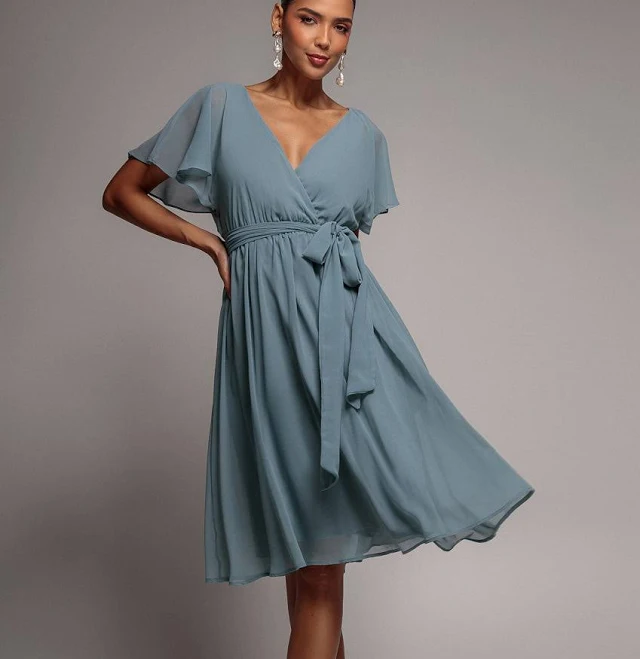 dress Goddiva Flutter Sleeve Chiffon Wrap Midi Dress Goddiva US $96
