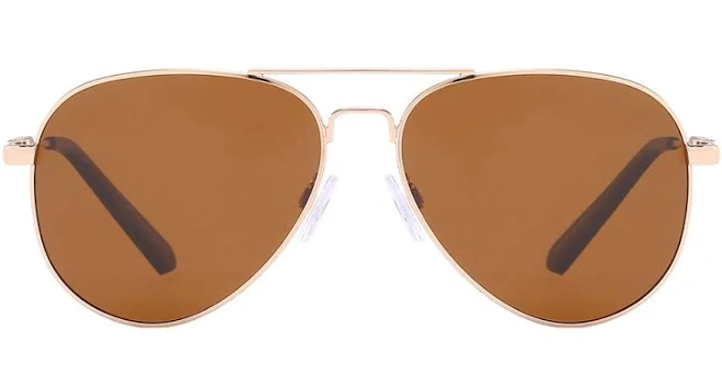 accessory Gold & Brown Aviator Sunglasses with Polarized Lens - Charter Piranha Sunglasses $16.99