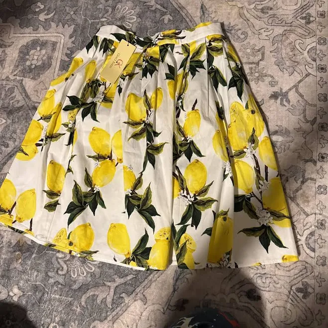 skirt Grace Karin Women's White Yellow Lemons Pleated A-line Midi Skirt eBay $25