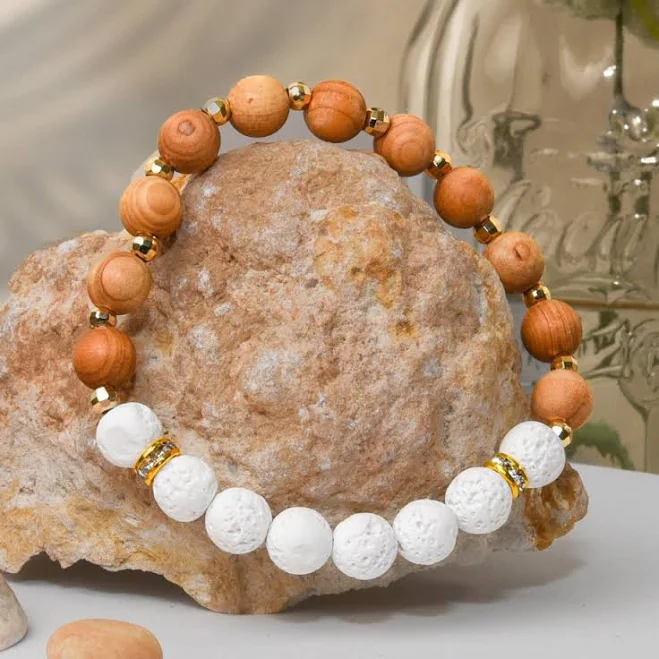 accessory Grounding Boho Bracelet Stack with Lava Stone, Selenite, and Wood Soul Charms $9.99