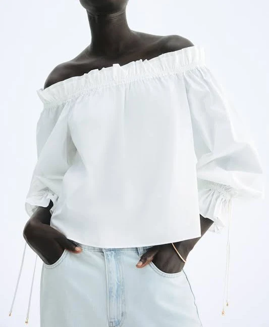 blouses H&M Ladies Off-The-Shoulder Poplin Blouse H&M $29.99