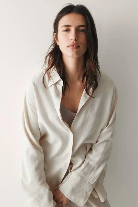 layer H&M Ladies Oversized Linen-Blend Shirt H&M $39.99