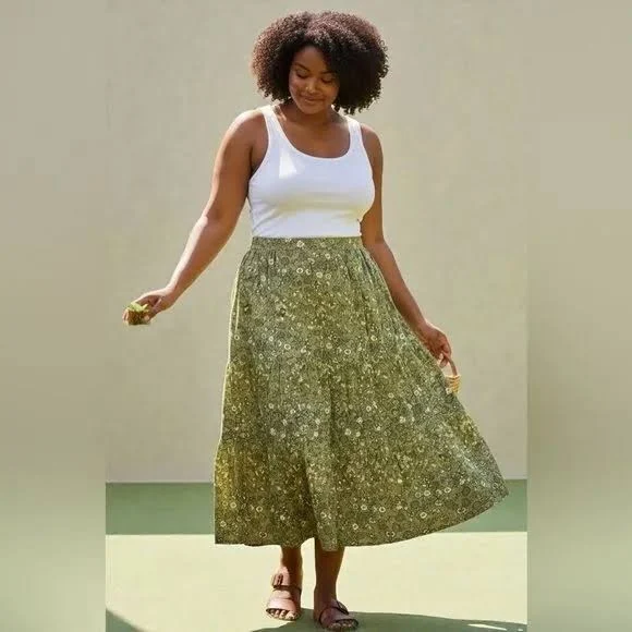 mini skirt H&M Olive Floral A-Line Skirt1 Whatnot $20