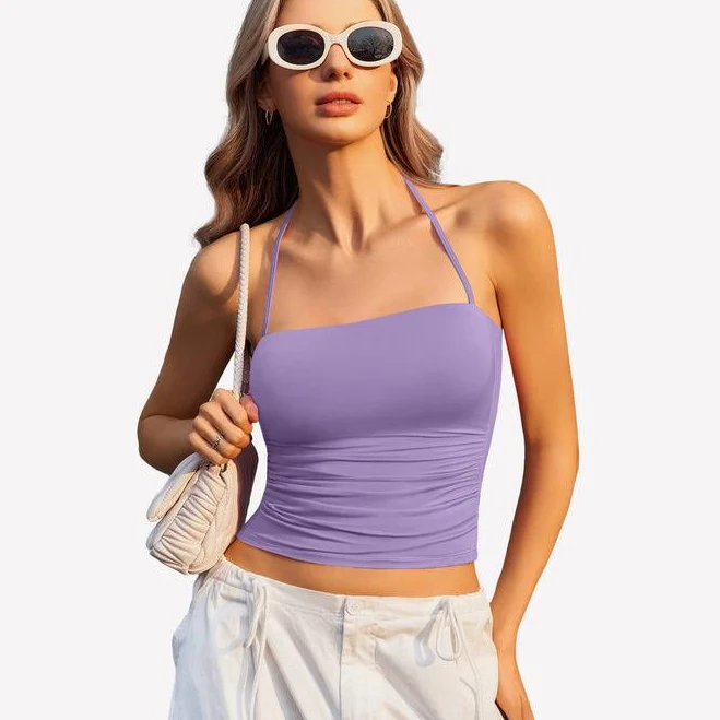 top Halter Ruched Tank Tops Avidlove $30.5