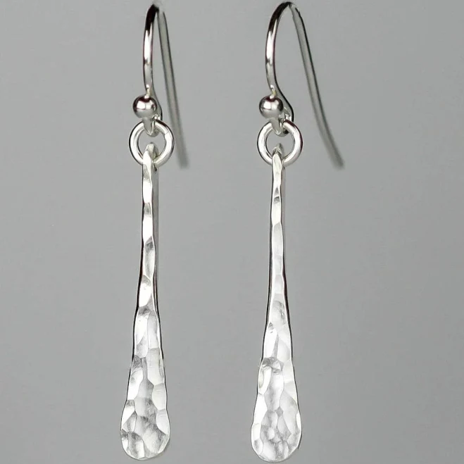 accessory Hammered Sterling Silver Minimalist Dangle Drop Earrings LizardiJewelry.com $39