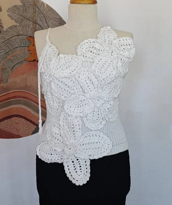 crop top Handknit Crochet Flower Tank Blouse Etsy - Seller $130.82
