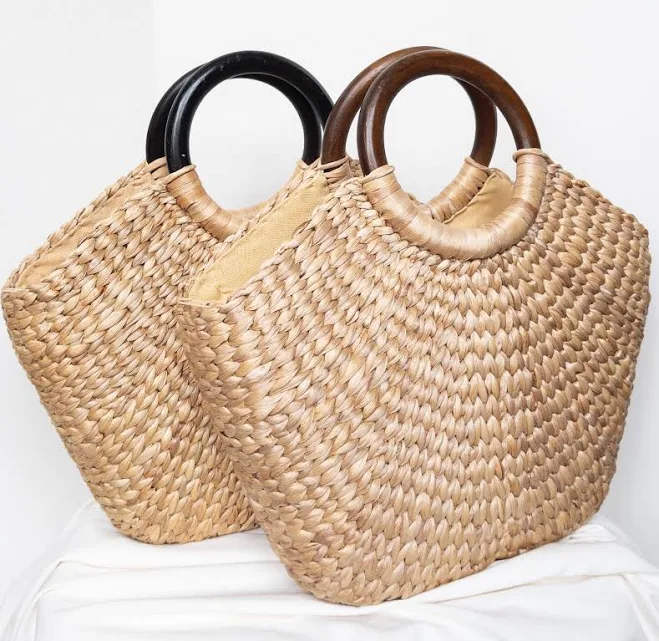bag Handmade Boho Woven Water Grass Wicker Top Handle Bag Etsy - Seller $42