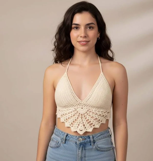 crop top Handmade Crochet Halter Top: Cream Cotton Bralette, Summer Beachwear Etsy - Seller $17.49