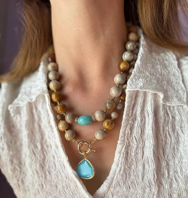 accessory Handmade Turquoise Jasper Statement Necklace Etsy - Seller $152.15