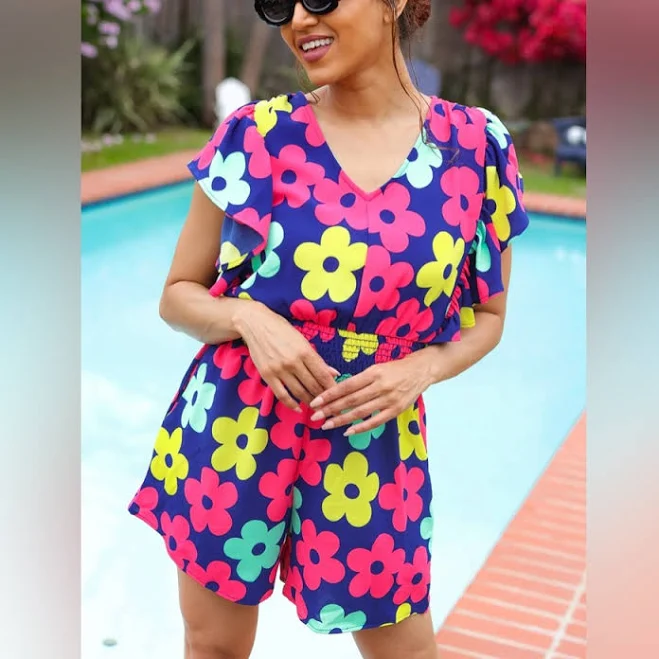 romper Haptics Feeling Bold Floral Smocked Waist Flutter Sleeve Romper Poshmark $34