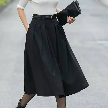 skirt High Waist Pleated Midi Skirt Etsy - xiaolizi $71.1