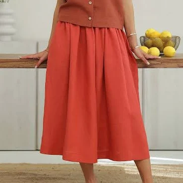 skirt High Waisted Gathered Linen Midi Skirt with Pockets Etsy - Seller $134.39