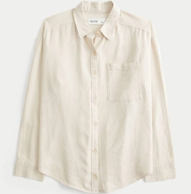 outerwear Hollister Women's Oversized Linen-Blend Shirt Hollister Co - Official $18.99