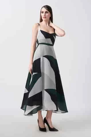 dress House of Varada Square Neck Crepe Midi Dress Aza Fashions $147