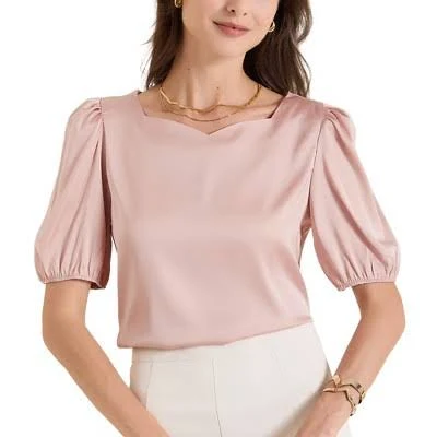 top Inspire Chic Women's Elegant Sweetheart Neck Half Puff Sleeve Satin Blouse (2 Target $25.99