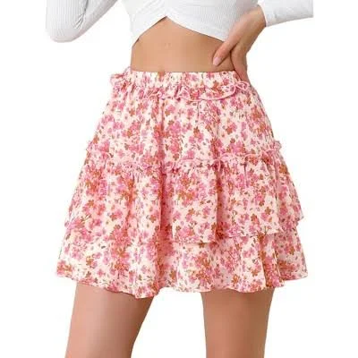 mini skirt Inspire Chic Women's Layered Ruffle Hem Elastic Waist A-Line Floral Target $30.99