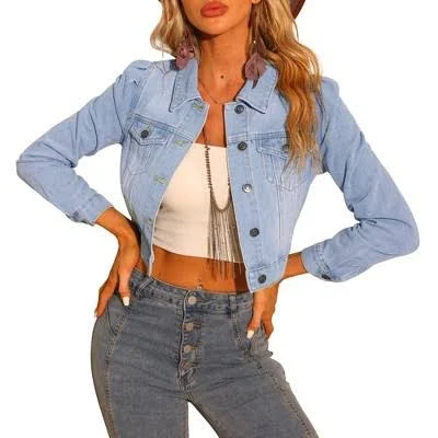 jacket Inspire Chic Women's Lightweight Cropped Puff Sleeve Denim Jacket Target $38.99