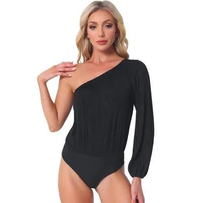 one shoulder top Inspire Chic Women's One Shoulder Long Sleeve Ribbed Bodysuit Target $32.99