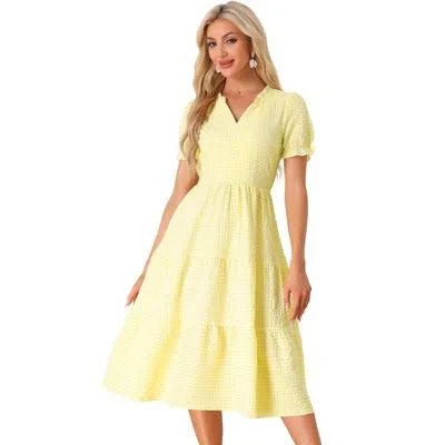 sundress Inspire Chic Women's Ruffle Trim V-Neck Gingham Dress Target $49.99