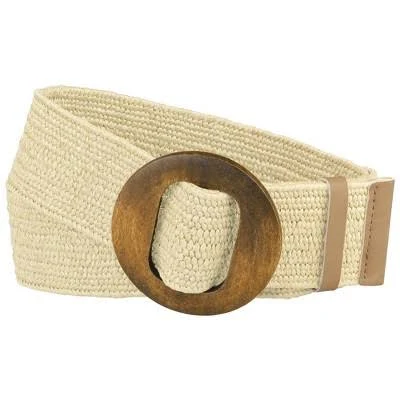 accessory Inspire Chic Women's Woven Stretch Straw Rattan Waist Belt with Wooden Buckle Target $19.99