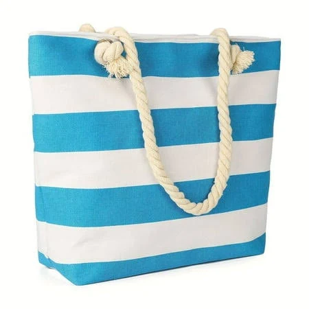 bag InstaGoods Large Capacity Striped Canvas Tote Bag, Waterproof and Sandproof with Rope Handles Beach Bag, Women's Walmart - InstaGoods $11.99