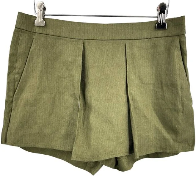 shorts J.crew Linen Pleated Shorts Olive Green High Rise Tailored Size 2 eBay - fabfamfashion $21.6