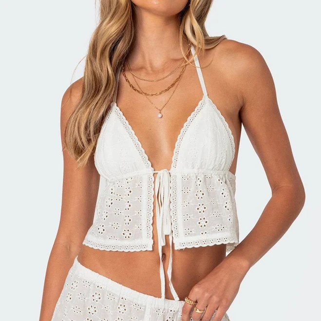top Jael Tie Front Eyelet Halter Top edikted $23