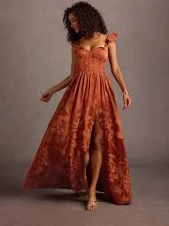 dress Jianna Rust Flutter Sleeves Maxi Dress Azazie.com $39