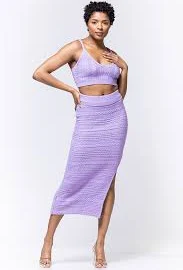 matching set Knit Cropped Top Midi Skirt Set | Lavender MelroseBlue $72.9