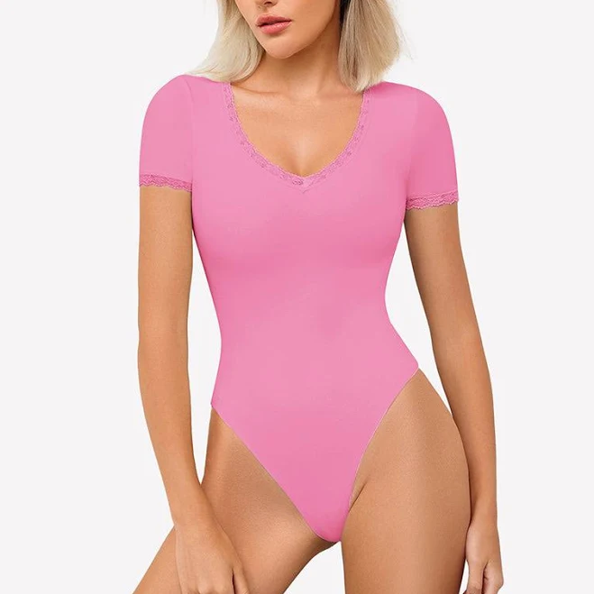 bodysuit Lace V Neck Double Lined Bodysuit Avidlove $28.13