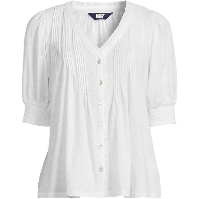 top Lands' End Women's Button Pintuck Puff Sleeve Top Lands' End $29.97