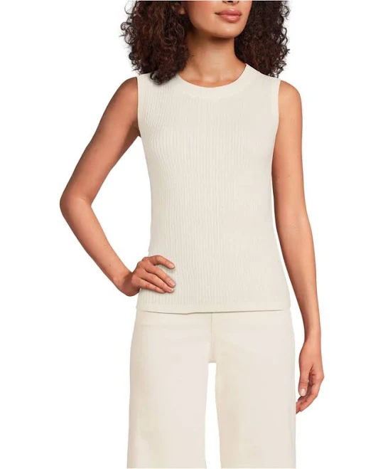 top Lands' End Women's Fine Gauge Baby Cable Crew Neck Sleeveless Sweater Macy's $59.96