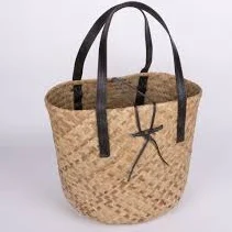 bag Large Woven Beach Basket with Leather Straps From Bali to Us $108