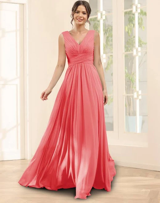 dress Lavetir Bridesmaid Dresses Line V-Neck Sleeveless Chiffon With Pockets 2026 Lavetir $75.99
