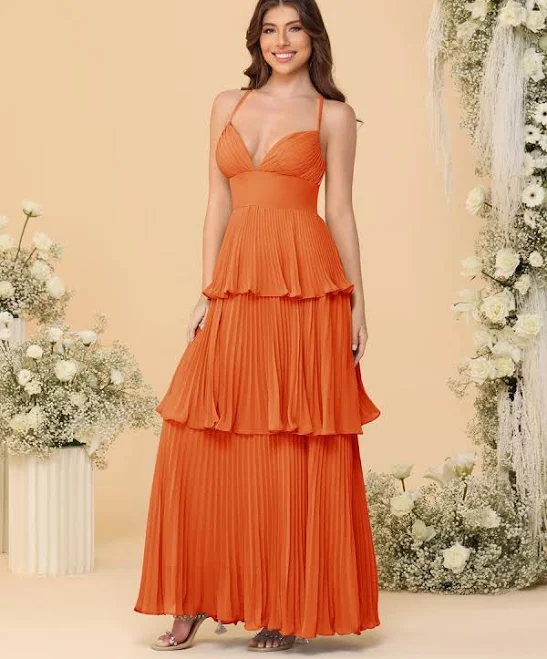 dress Lavetir Line/Princess Spaghetti Straps Sleeveless Floor-Length Tiered Bridesmaid Dresses With Pleats 2026 Lavetir $129.99