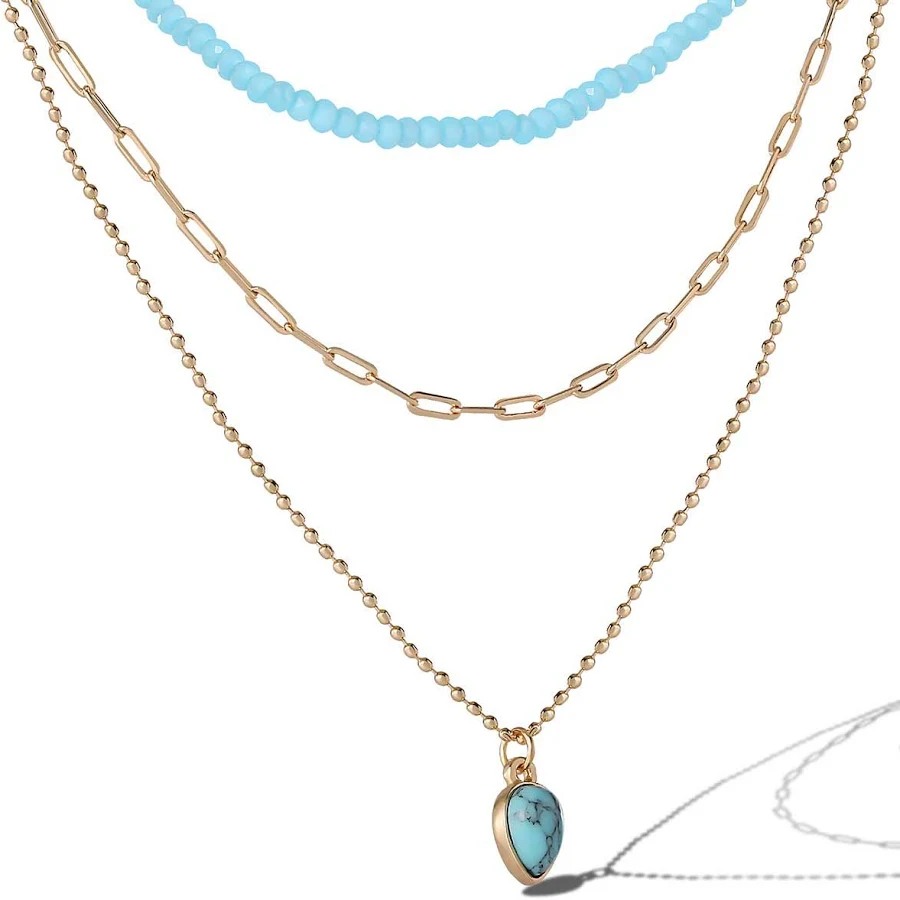 accessory Layered Turquoise & Gold Bead Necklace Jessica Simpson $39.99