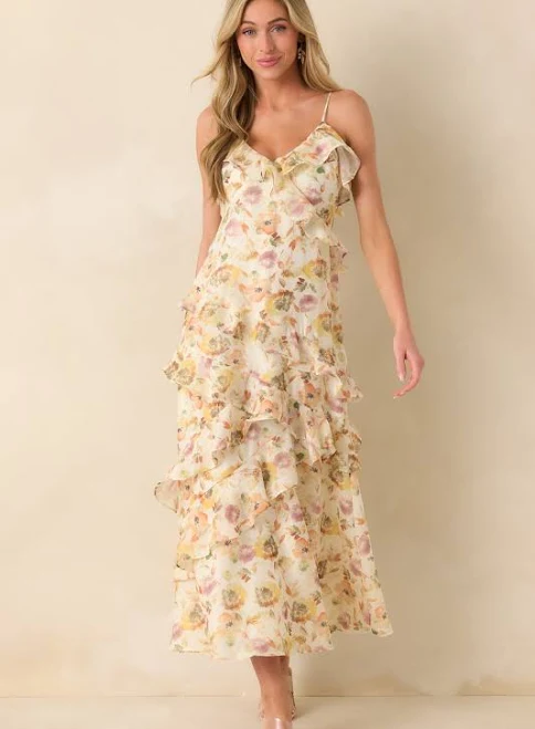 dress Left Me Speechless Floral Print Ruffle Maxi Dress Red Dress $42