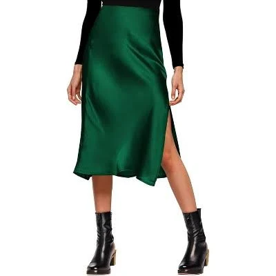 skirt LEVEN Sixteen Women's Satin High Waist Midi Skirt with Slit Target $80.99