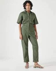 jumpsuit Lightweight Cotton Utility Jumpsuit - Khaki Green, 4 Hush $46