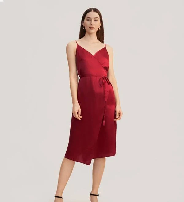 dress LILYSILK Women's Silk Evening Dress V Neck Tie Waist LilySilk $87