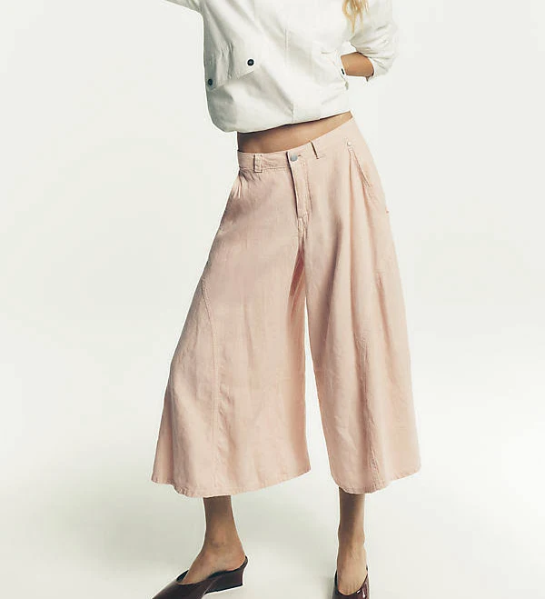 pants Linen Blend Culottes Pants by Pilcro in Pink, Size: 33 at Anthropologie Anthropologie $138
