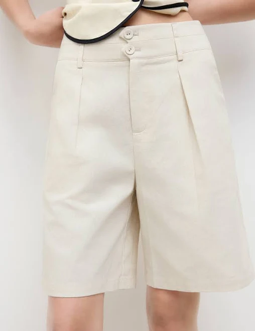 shorts Linen-Blend Mid Rise Pleated Pocket Shorts Cider $37.9