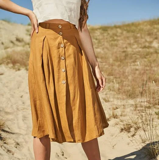 skirt Linen Button Front A-Line Skirt Etsy - LinenHandmadeStudio $195