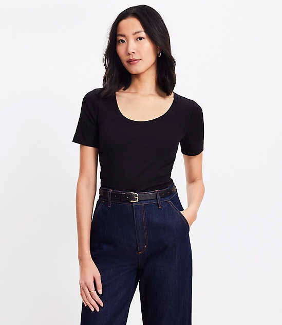 top Loft Women's Ribbed Scoop Neck T-Shirt LOFT $14.93