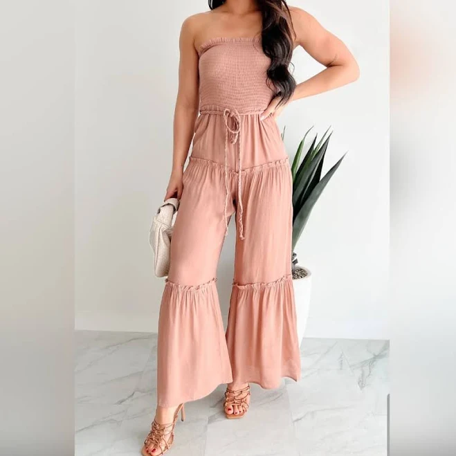 jumpsuit Love Tree Clay Strapless Smocked Tiered Jumpsuit Poshmark $32