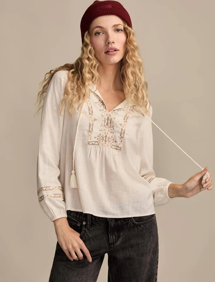 top Lucky Brand Women's Embroidered Peasant Top Lucky Brand $29.99